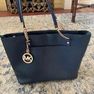 Blue Medium Size Michael Kora Leather Tote